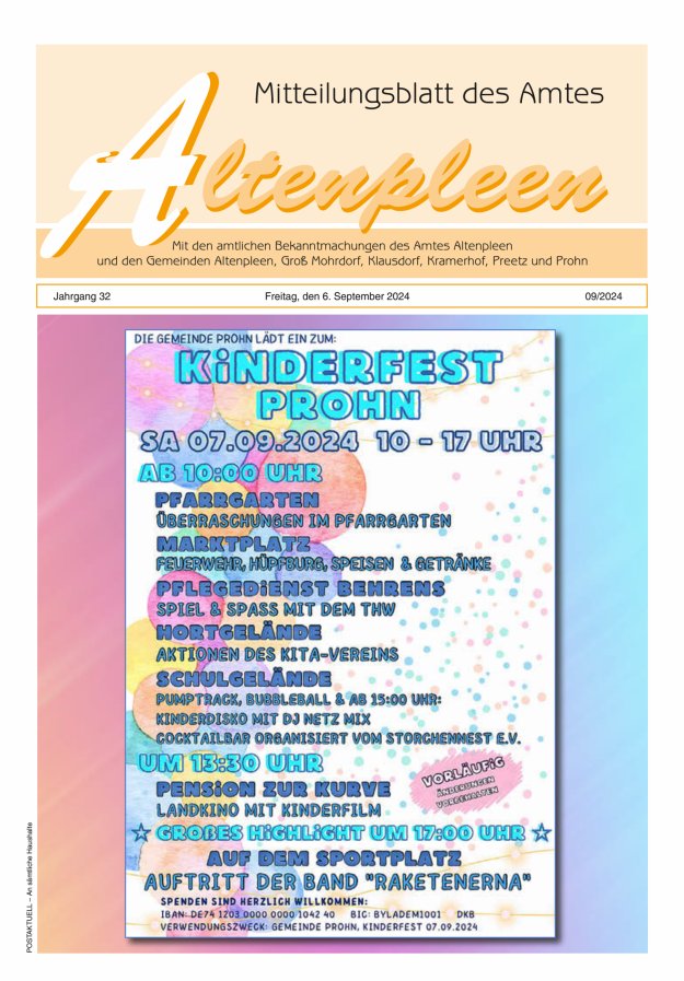 Mitteilungsblatt des Amtes Altenpleen Titelblatt 09/2024