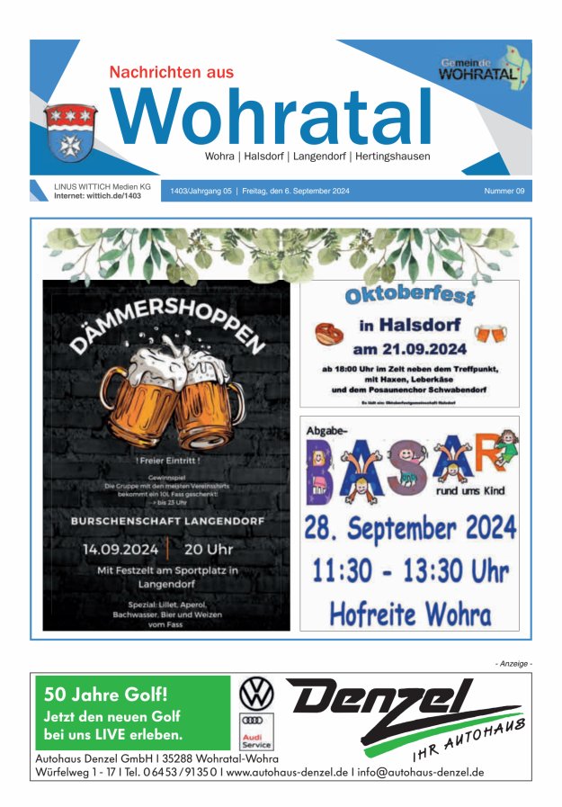 Nachrichten aus Wohratal Titelblatt 09/2024