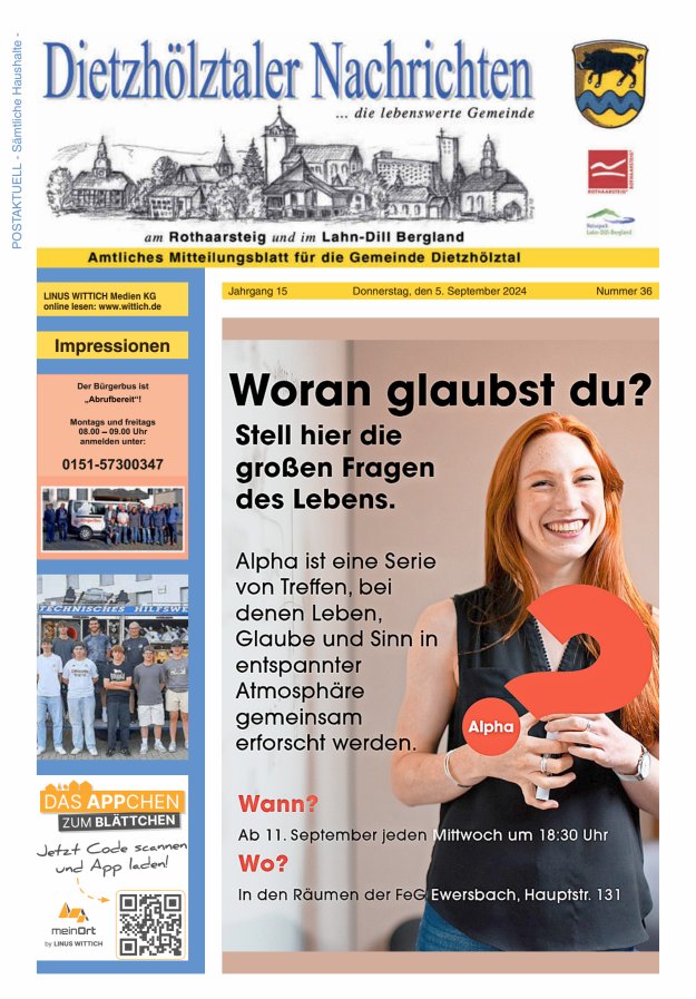 Dietzhölztaler Nachrichten Titelblatt 36/2024