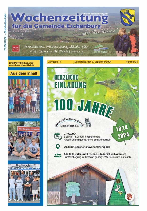Wochenzeitung für die Gemeinde Eschenburg Titelblatt 36/2024