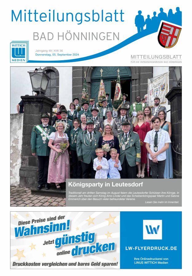 Mitteilungsblatt für den Bereich der Verbandsgemeinde Bad Hönningen Titelblatt 36/2024