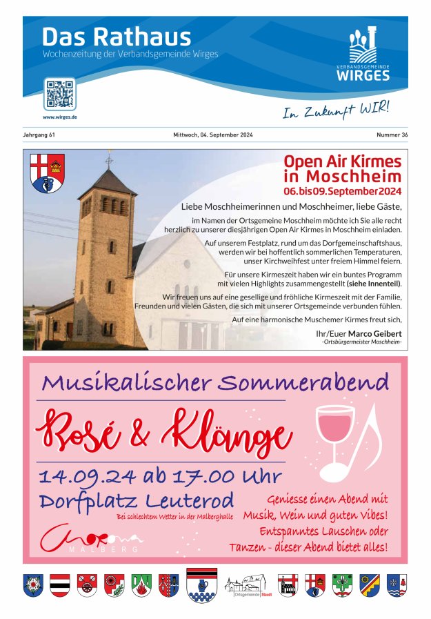 Das Rathaus - Informationen für die Bürger in der VG Wirges Titelblatt 36/2024
