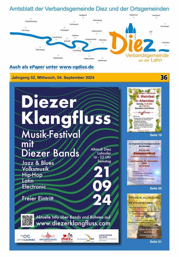 Mitteilungsblatt der Verbandsgemeinde Diez und der Ortsgemeinden Titelblatt 36/2024