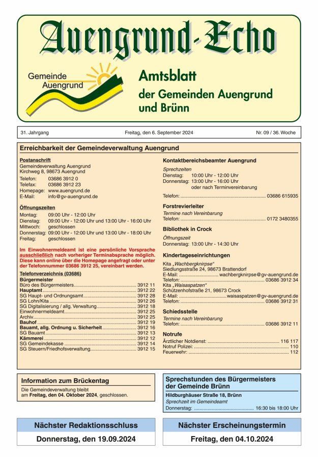 Auengrund-Echo Titelblatt 09/2024