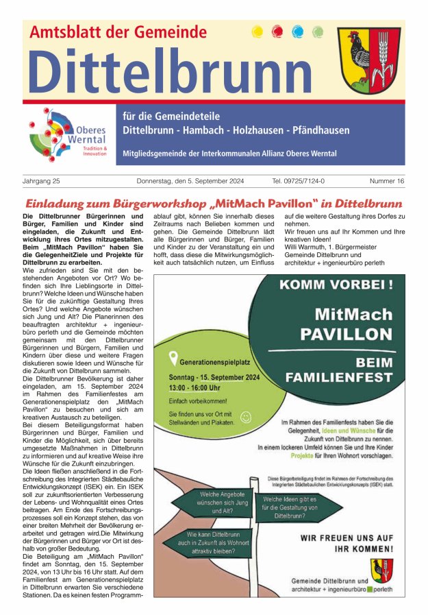 Amtsblatt der Gemeinde Dittelbrunn Titelblatt 16/2024
