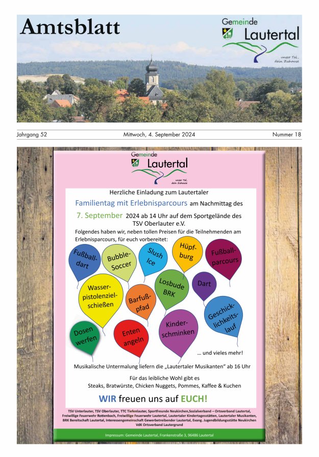 Amtsblatt der Gemeinde Lautertal Titelblatt 18/2024
