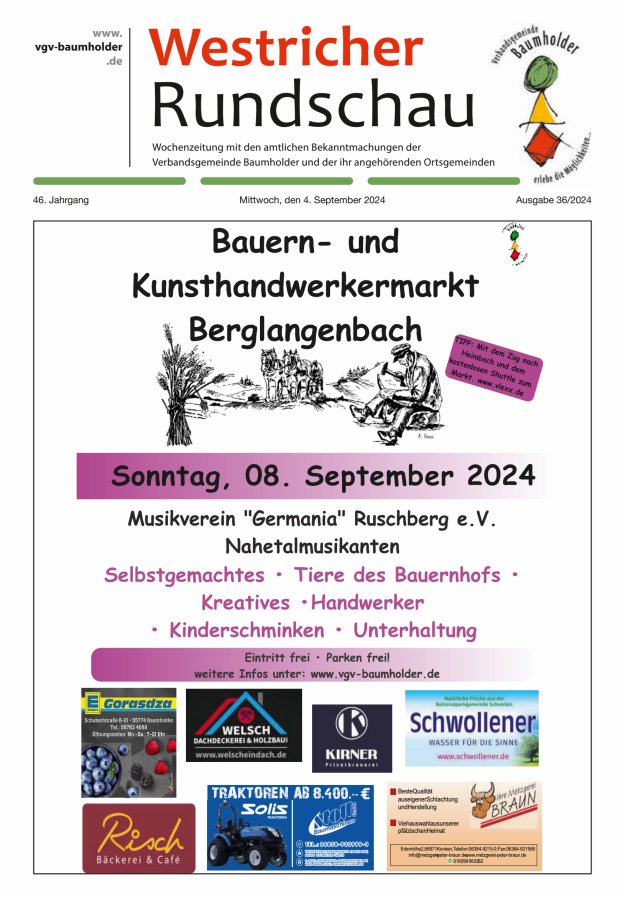 Westricher Rundschau VG Baumholder Titelblatt 36/2024