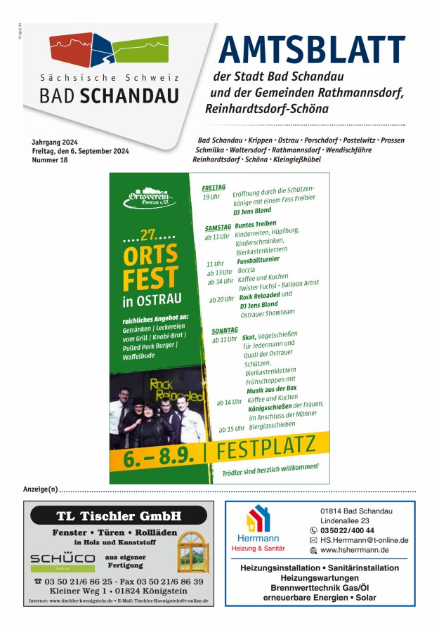 Amtsblatt der Stadt Bad Schandau und der Gemeinden Titelblatt 18/2024