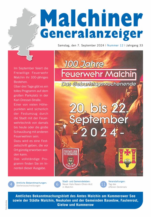 Malchiner Generalanzeiger Titelblatt 12/2024