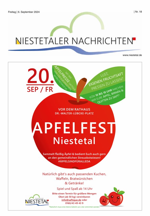 Niestetaler Nachrichten Titelblatt 18/2024