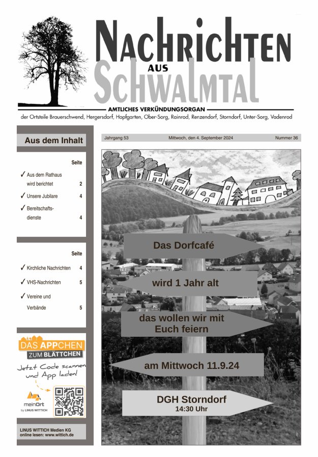 Nachrichten aus Schwalmtal Titelblatt 36/2024