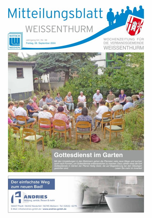 Mitteilungsblatt für den Bereich der Verbandsgemeinde Weißenthurm Titelblatt 36/2024