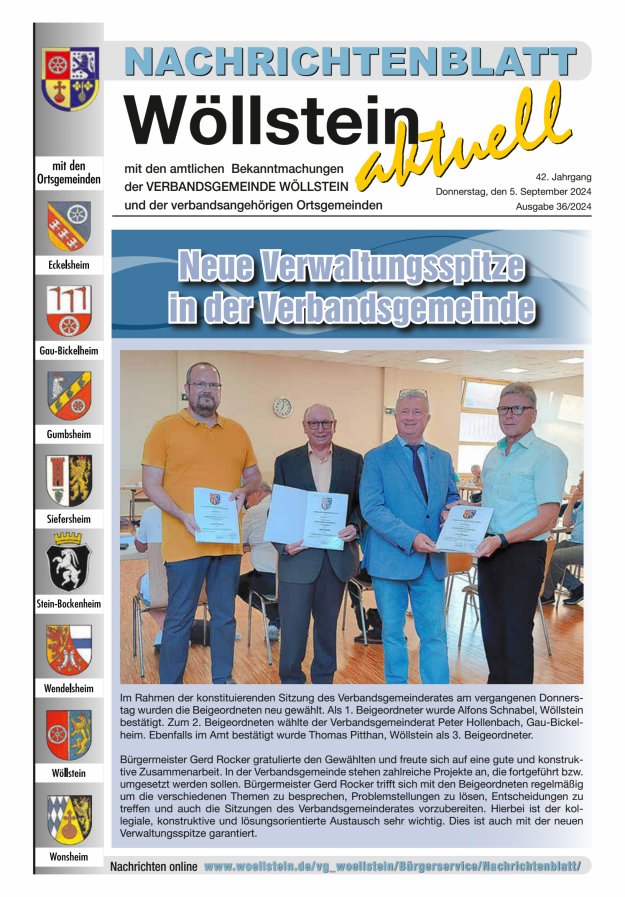 Nachrichtenblatt Wöllstein aktuell Titelblatt 36/2024