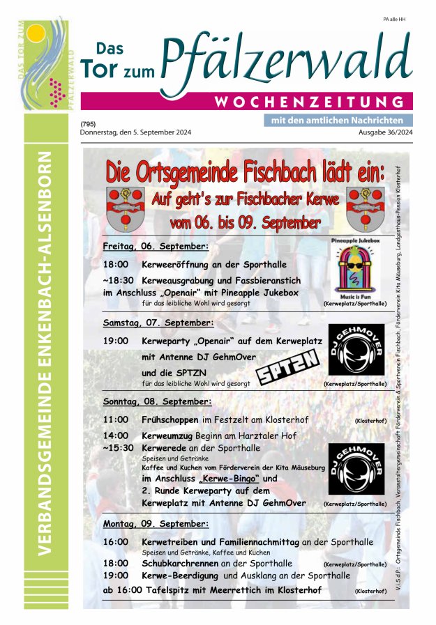 Das Tor zum Pfälzer Wald - VG Enkenbach-Alsenborn Titelblatt 36/2024