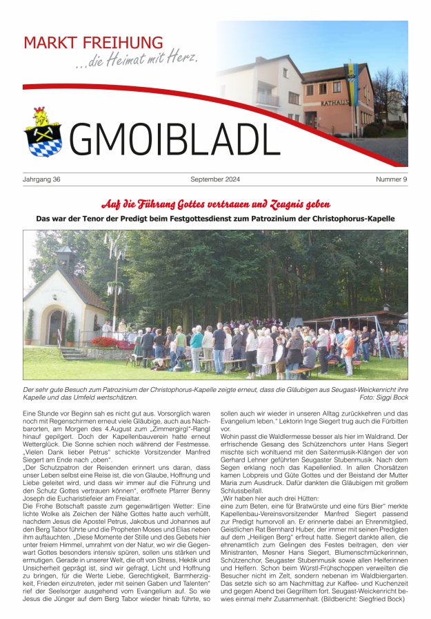 Markt Freihung Mitteilungsblatt Titelblatt 09/2024