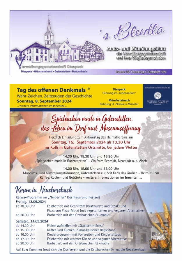 Amts- und Mitteilungsblatt VGem Diespeck Titelblatt 36/2024