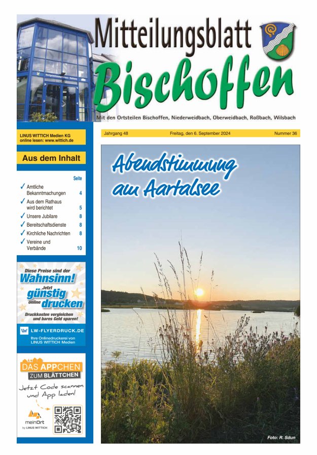 Mitteilungsblatt für die Gemeinde Bischoffen Titelblatt 36/2024