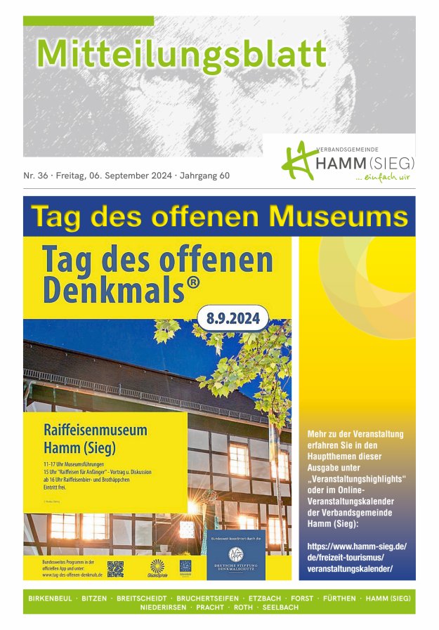 Mitteilungsblatt Hamm (Sieg) Titelblatt 36/2024