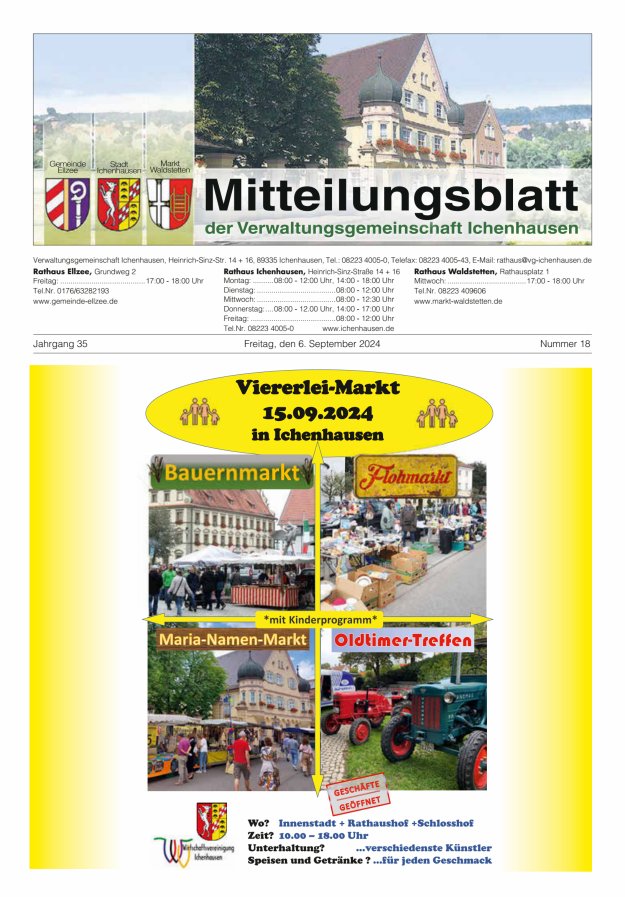 Mitteilungsblatt der Verwaltungsgemeinschaft Ichenhausen Titelblatt 18/2024