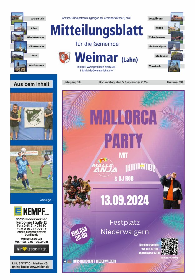Mitteilungsblatt für die Gemeinde Weimar Titelblatt 36/2024