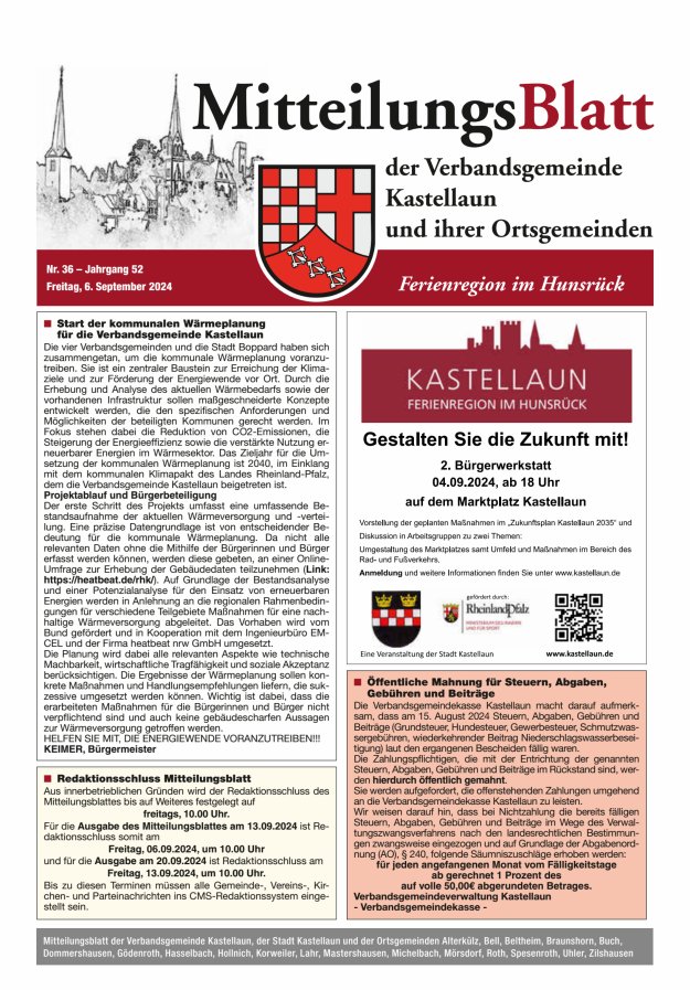 Mitteilungsblatt Kastellaun Titelblatt 36/2024