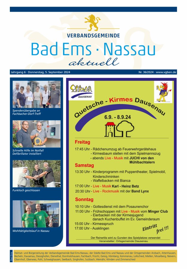 Bad Ems-Nassau aktuell Ausgabe Bad Ems Titelblatt 36/2024