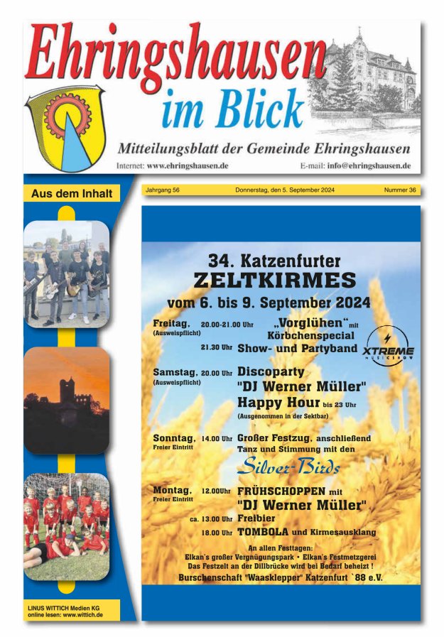 Mitteilungsblatt der Gemeinde Ehringshausen Titelblatt 36/2024
