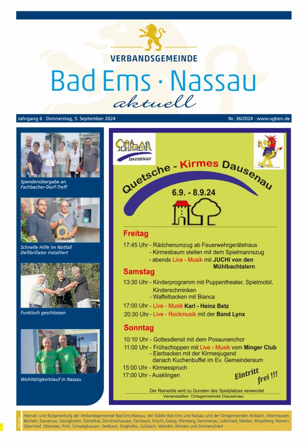 Bad Ems-Nassau aktuell Ausgabe Nassau Titelblatt 36/2024