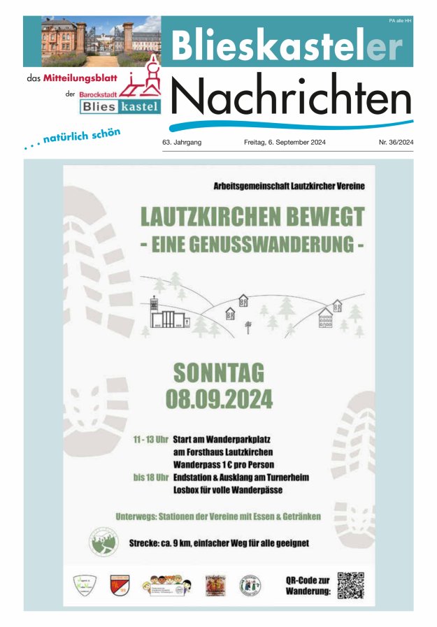 Blieskasteler Nachrichten  Titelblatt 36/2024