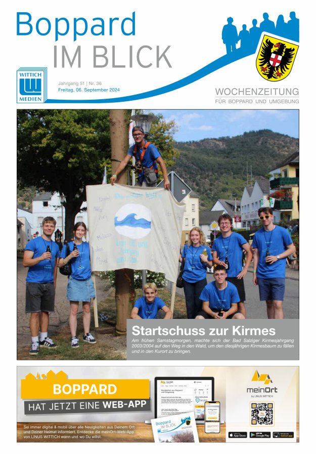 Boppard im Blick - Heimatzeitung für die Stadt Boppard Titelblatt 36/2024