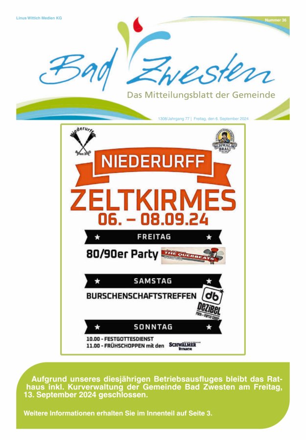 Heimatzeitung Bad Zwesten Titelblatt 36/2024