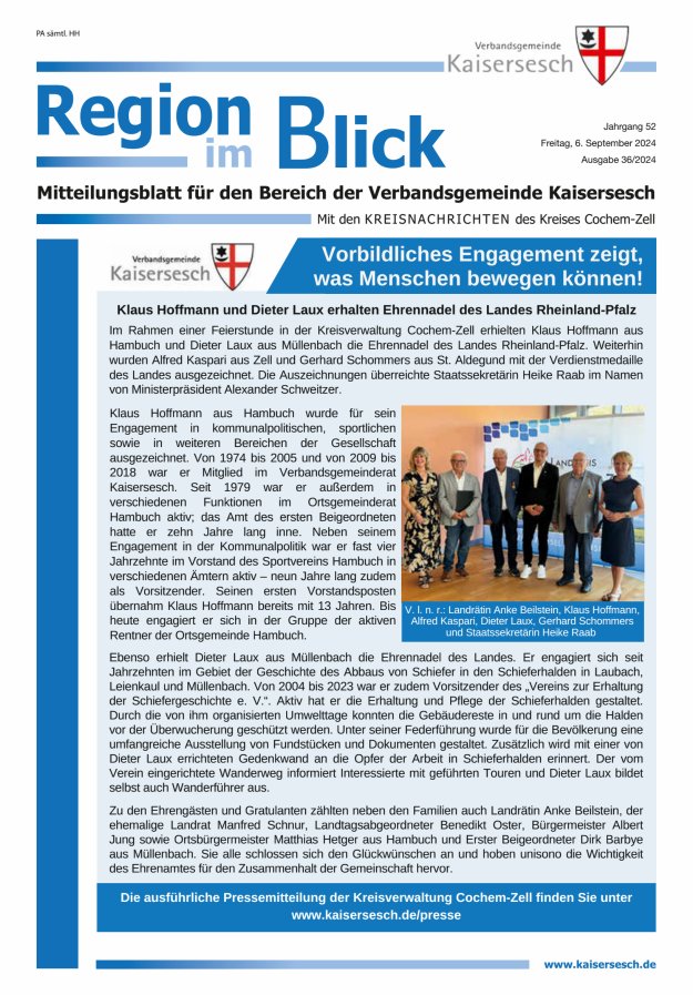 Region im Blick VG Kaisersesch Titelblatt 36/2024