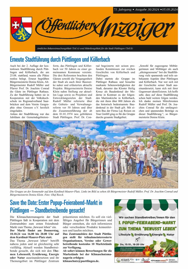 Öffentlicher Anzeiger - Stadt Püttlingen Titelblatt 36/2024