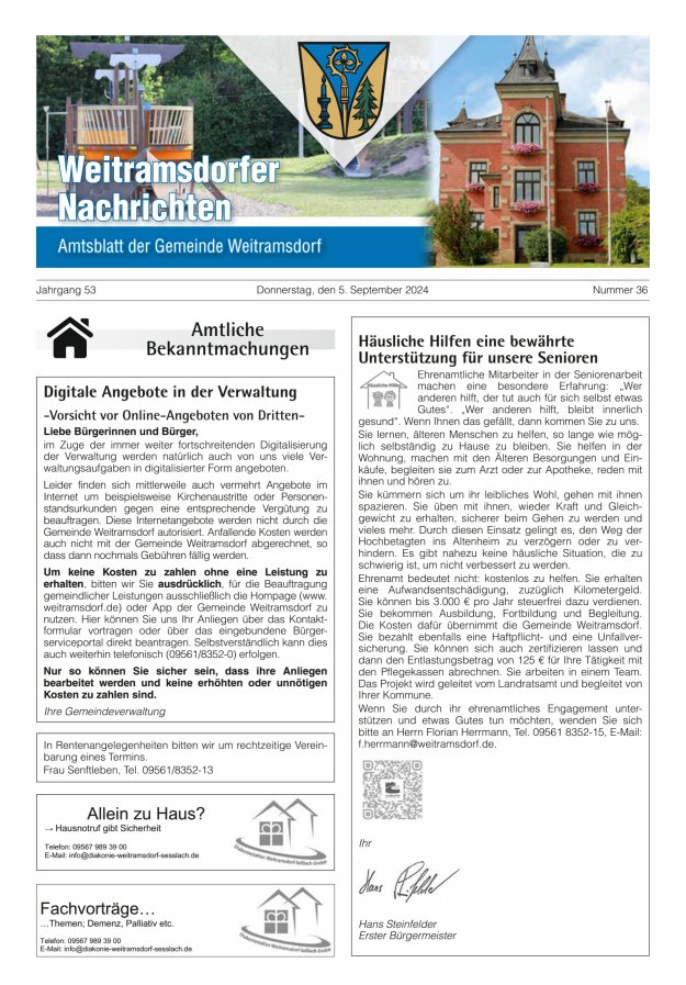 Weitramsdorfer Nachrichten Titelblatt 36/2024