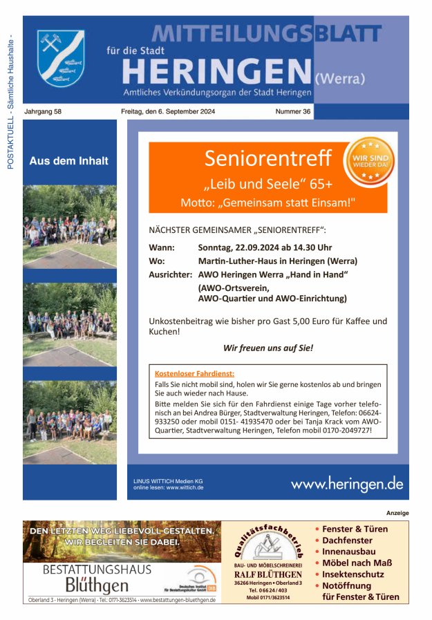 Mitteilungsblatt Heringen Titelblatt 36/2024