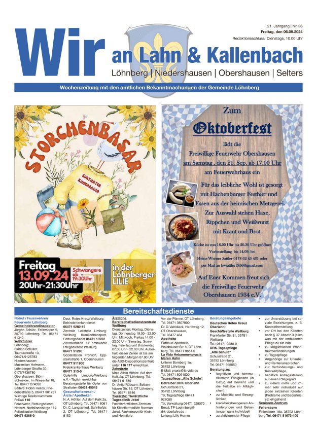Amtliches Mitteilungsblatt der Gemeinde Löhnberg Titelblatt 36/2024