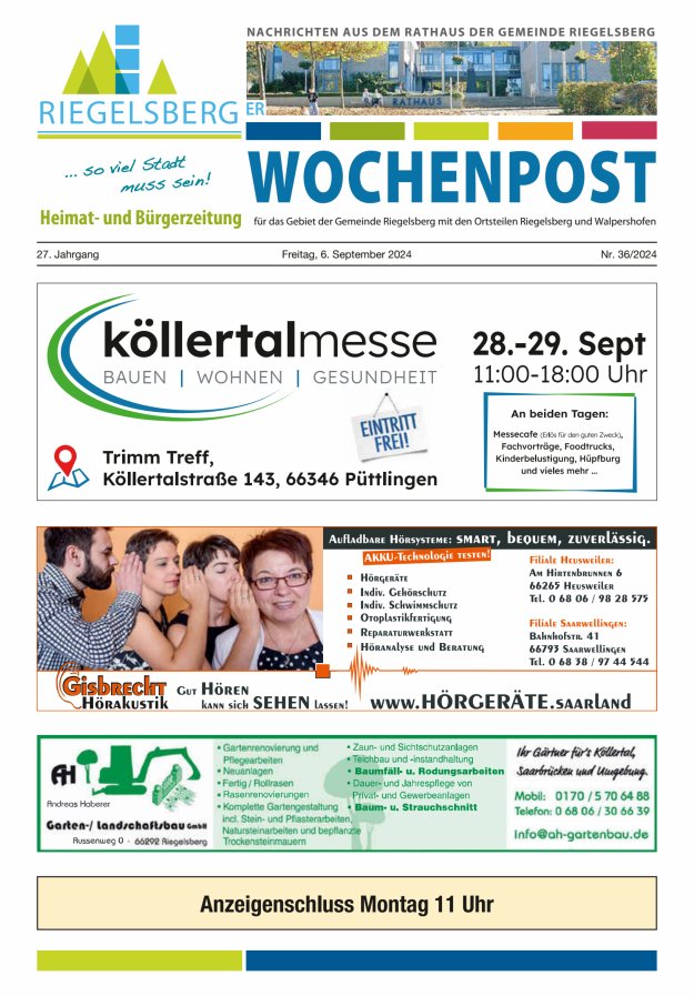 Riegelsberger Wochenpost Titelblatt 36/2024