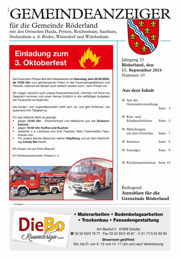 Gemeindeanzeiger - Amtsblatt für die Gemeinde Röderland Titelblatt 10/2024