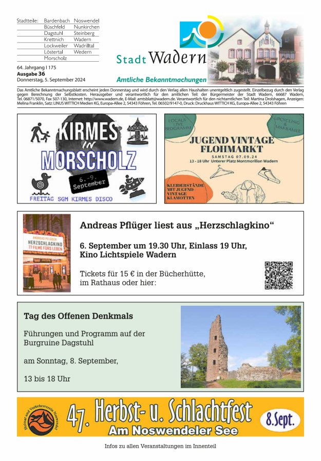 Stadt Wadern Titelblatt 36/2024