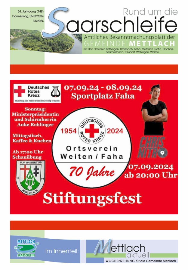 Rund um die Saarschleife Gemeinde Mettlach Titelblatt 36/2024