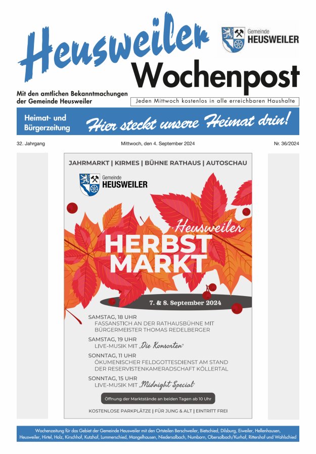 Heusweiler Wochenpost Titelblatt 36/2024