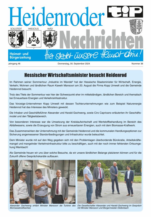 "tip" Heidenroder Nachrichten Titelblatt 36/2024