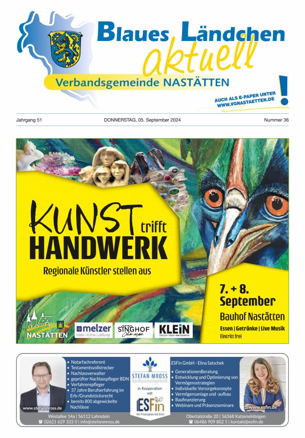 Blaues Ländchen aktuell - Heimat- u Bürgerzeitung VG Nastätten Titelblatt 36/2024