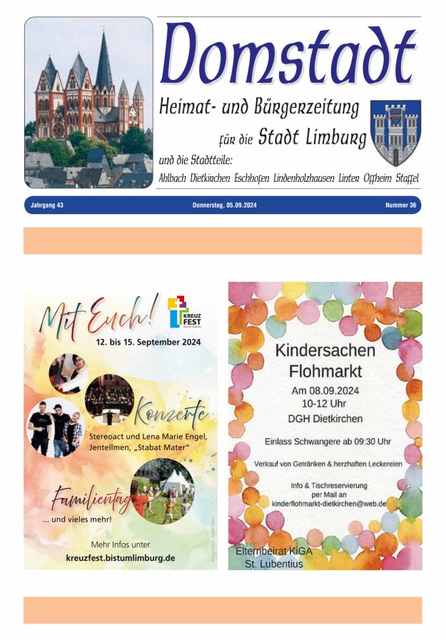 Domstadt - Heimat- und Bürgerzeitung für die Stadt Limburg Titelblatt 36/2024
