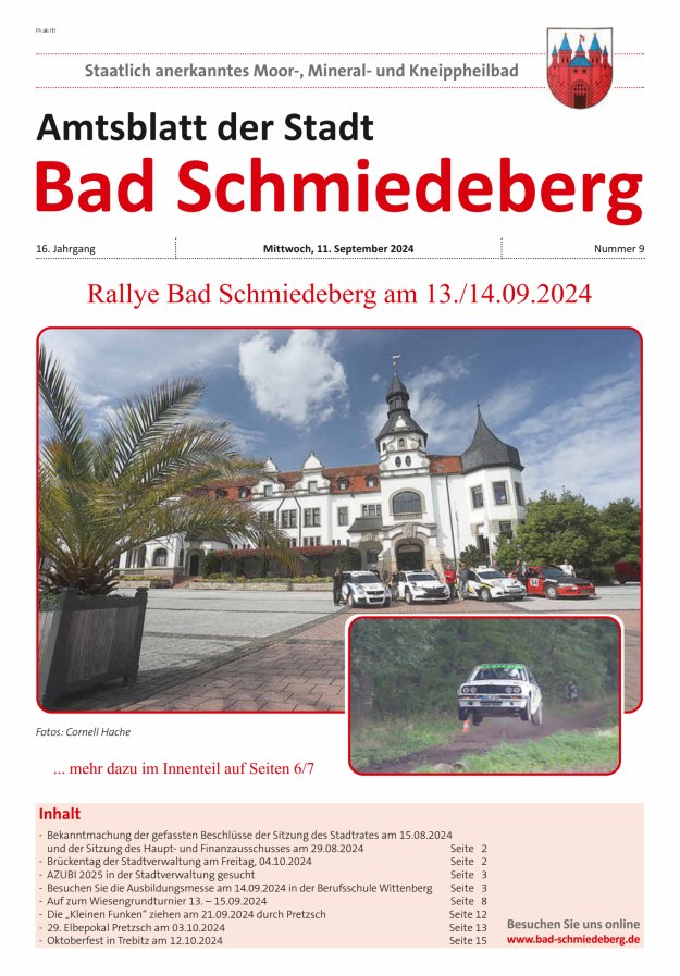 Amtsblatt der Stadt Bad Schmiedeberg Titelblatt 09/2024