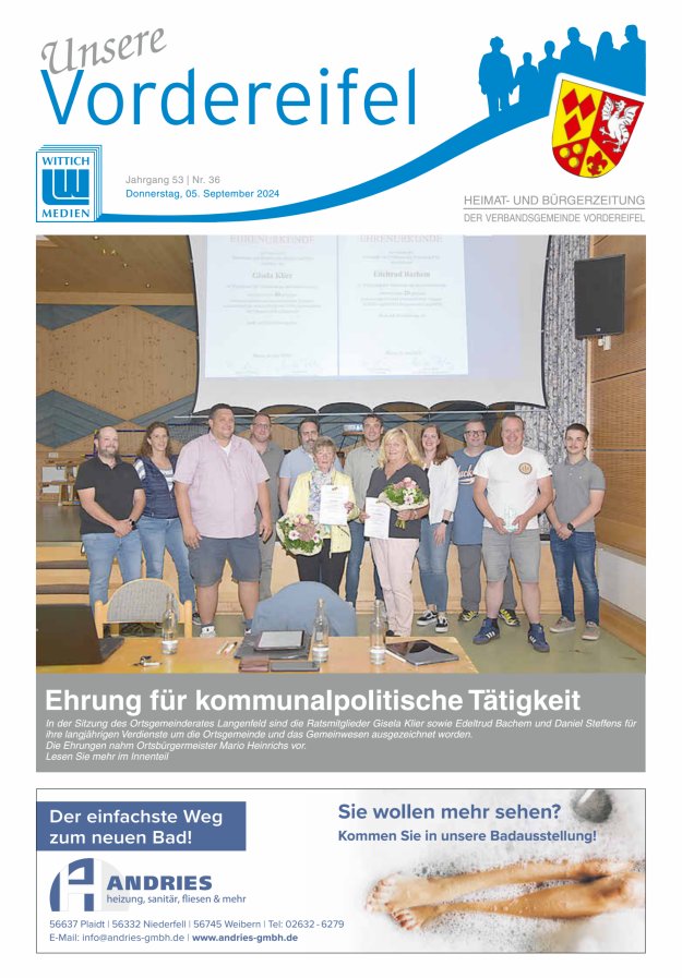 Mitteilungsblatt Vordereifel - Heimat- u Bürgerzeitung der VG Vordereifel Titelblatt 36/2024