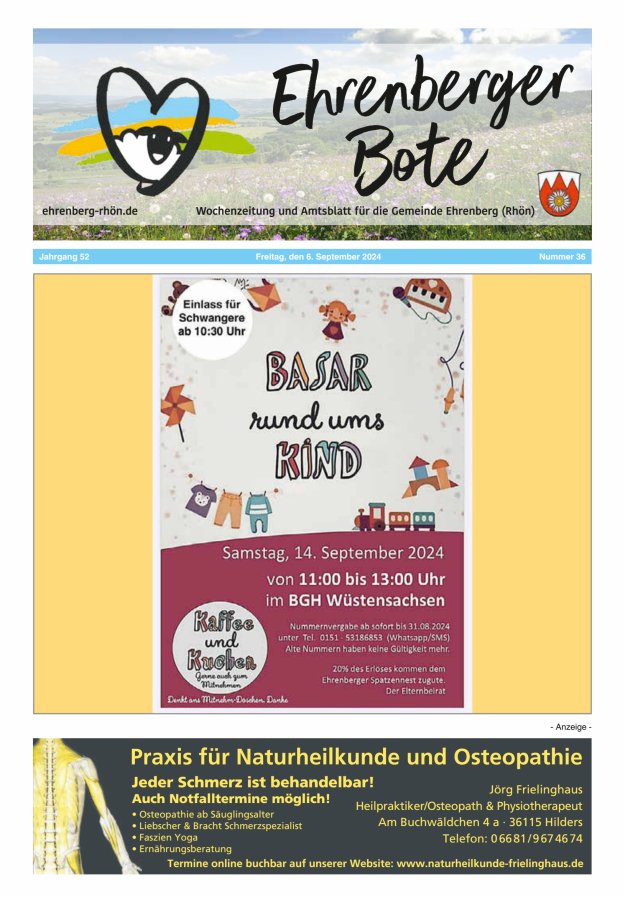 Ehrenberger Bote Titelblatt 36/2024