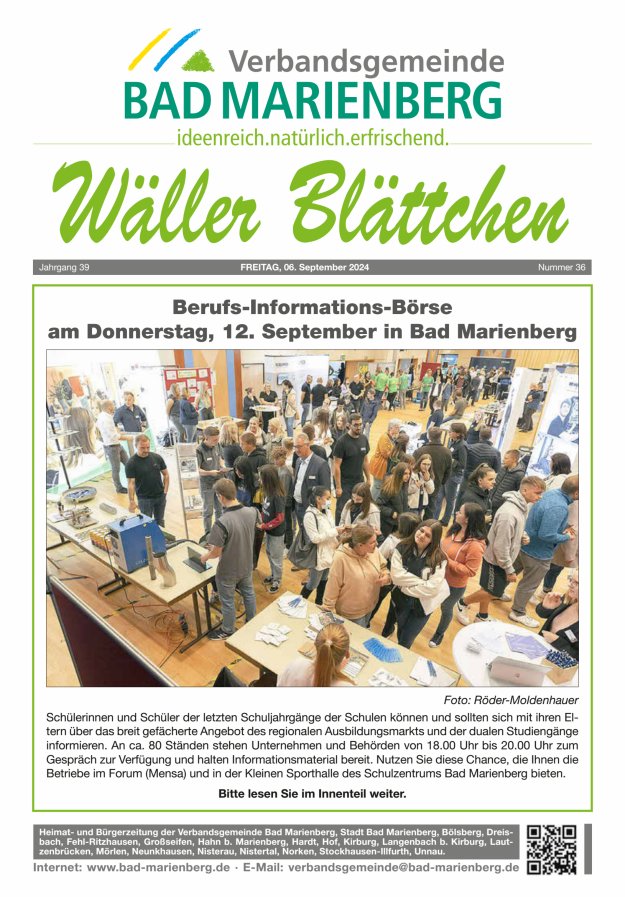 Wäller Blättchen - Verbandsgemeinde Bad Marienberg Titelblatt 36/2024