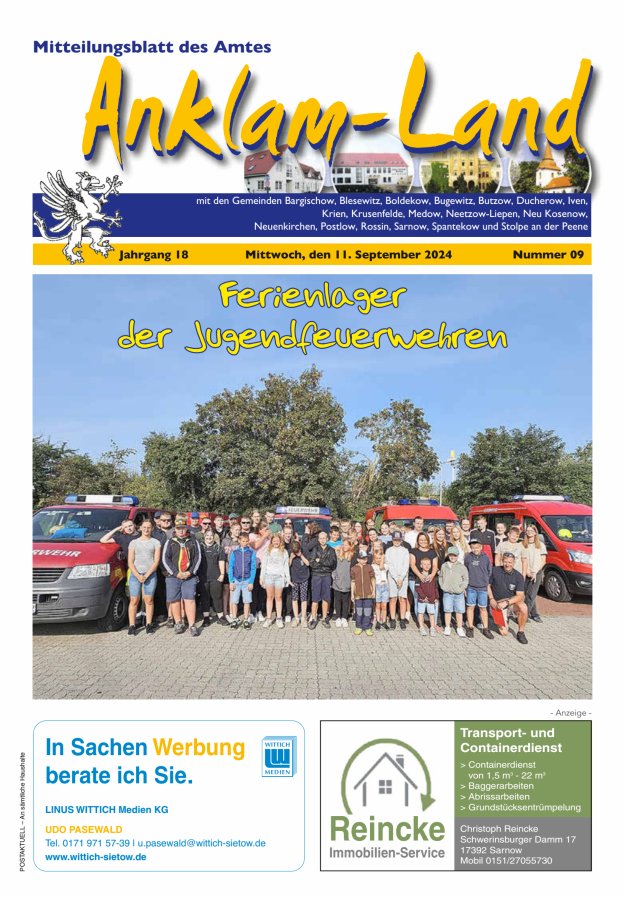 Mitteilungsblatt des Amtes Anklam-Land Titelblatt 09/2024