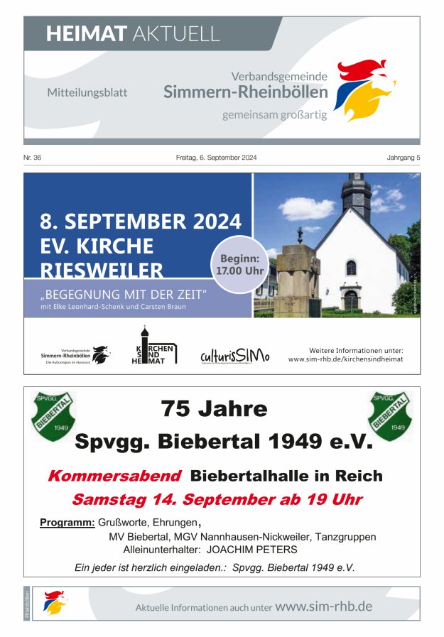 Heimat Aktuell Mitteilungsblatt der VG Simmern-Rheinböllen-Ausg Rheinböllen Titelblatt 36/2024